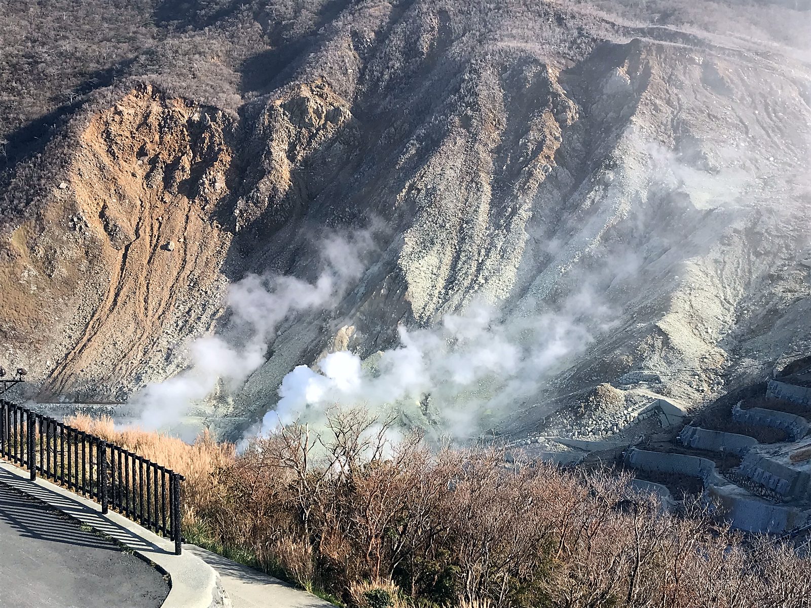 Vapore vulcanico che sale da una valle a Hakone